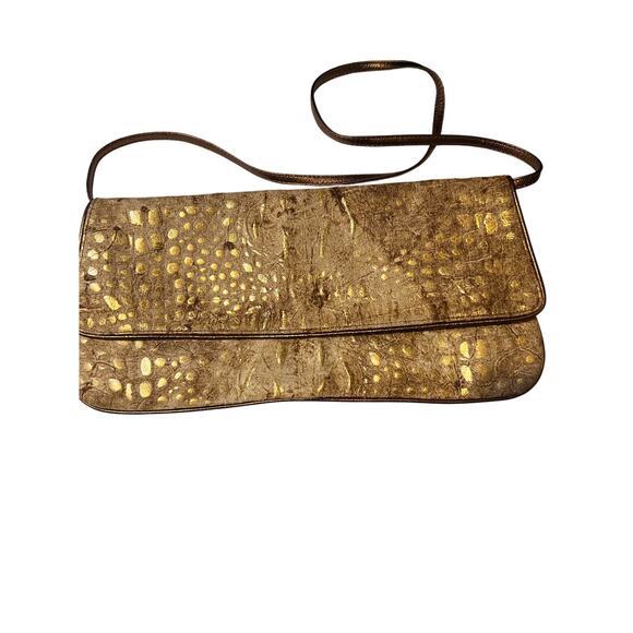Vintage Marco Buggiani gold animal embossed clutch leather shoulder bag - Picture 1 of 10